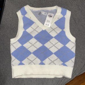 BRAND NEW Hollister Blue Knit Plaid Sweater Vest